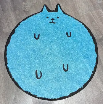 LAKEA Blue Cat Circle Килим По Поръчка с Уникален Дизайн Проблем Безворсовый Сладко Плюшено Мат Кашмир Животни Въздушни Подложки за Хол 1