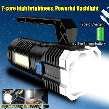 Led Многофункционално Ярко Фенерче USB Зареждане Със Странична Светлина на Фенерчето Домашно Външно Осветление преносим COB Light Фенерче