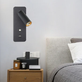 LED осветление Стена За помещения С Превключвател за USB Зареждане, с монтиран на стената Лампа 7 W Бял Черен Осветление За Дома Нощна Стълбище Стенни Luminaria 0