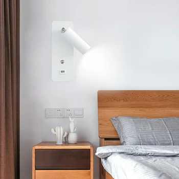 LED осветление Стена За помещения С Превключвател за USB Зареждане, с монтиран на стената Лампа 7 W Бял Черен Осветление За Дома Нощна Стълбище Стенни Luminaria 2