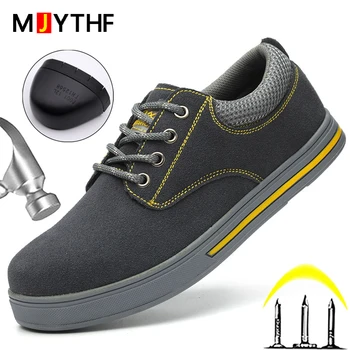 MJYTHF/мъжки защитни обувки със защита от удар и пробождане, лека Удобна Работна обувки, устойчива на плъзгане износостойкая Защитни обувки
