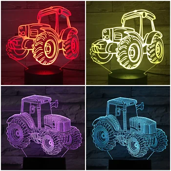 Nigndn 3D Лампа Детски Подарък За рождения Ден Нов Креативен Трактор Цветни 3d нощна светлина Сензорен Пулт за Дистанционно Управление 16 Цвята Led Визуален Светлина