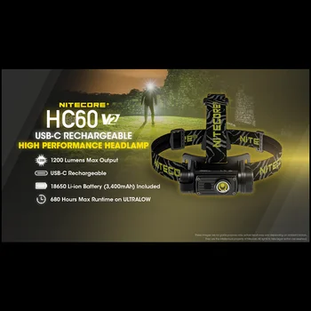 NITECORE HC60 V2 1200 лумена USB-C, Акумулаторна батерия налобный фенер P9 LED обхват на 130 метра От 18650 Батерия 3400 mah, фаровете 2