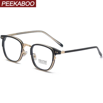 Peekaboo метални ретро очила мъжки оптични прозрачни лещи TR90 дограма анти синя светлина очила за жени квадратни ръчно изработени черни