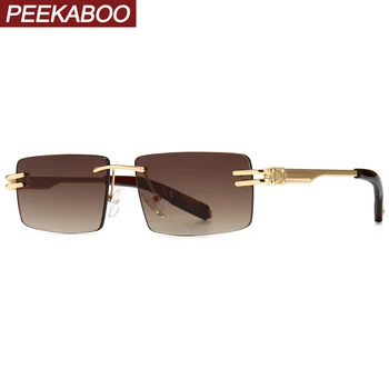 Peekaboo ретро правоъгълни слънчеви очила без рамки мъжки златни метални женски квадратни слънчеви очила за мъже без рамки 2021 uv400 лидер в продажбите