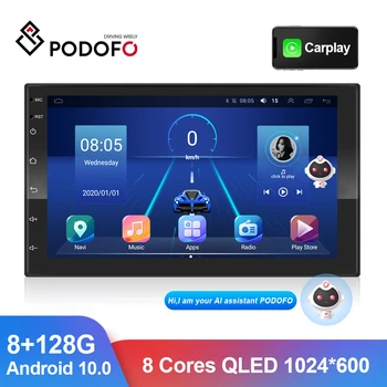 Podofo Автомагнитола Android 10,0 8G 128G 2 Din Android Авто Carplay AI Гласово Управление на Wifi 4G Универсален 7-инчов Автомобилен Мултимедиен Плеър 0