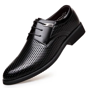 QFFAZ/Мъжки Обувки; Луксозна Марка, на официална Обувки с отворен Гръб; Лятна Бизнес Обувки с остър Пръсти; Офис обувки-Oxfords; цвят Кафяв, Черен