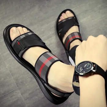 Qmaigie/мъжки сандали; тенденция 2022 г.; модерна лятна градинска напълно черни обувки; нескользящие плажни луксозни маркови сандали; сандал с двойна употреба 1