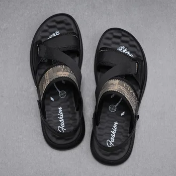 Qmaigie/мъжки сандали; тенденция 2022 г.; модерна лятна градинска напълно черни обувки; нескользящие плажни луксозни маркови сандали; сандал с двойна употреба 4