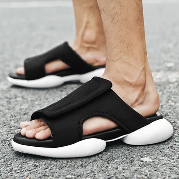 Qmaigie/Мъжки чехли; луксозна марка дизайнерски обувки; Мъжки Сандали; Летни обувки от въздушна мрежа; Улични Плажни Сандали; джапанки за мъже черен цвят