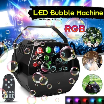 RGB 3 Цветни Led Машина за сапунени Мехури Bubbles Maker Вентилатор с Дистанционно Управление за Сватбени Партита, Фестивали, Сценични Ефекти