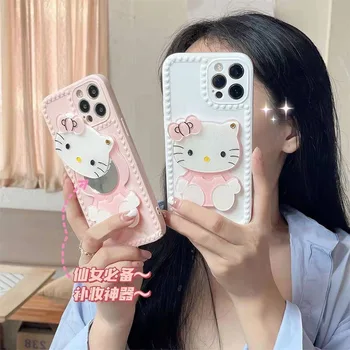Sanrio на Hello Kitty с Огледало За Грим Калъф За Телефон За iPhone 11 12 13 Pro Max Mini X Xr Xs 7 8 Плюс Подарък на едно Момиче устойчив на удари Калъф 3