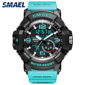 SMAEL Часовници За Мъже, Водоустойчиви до 50 Метра луксозна Марка Двойна Часова зона мъжки ръчен часовник digital Електронни часовници 8036