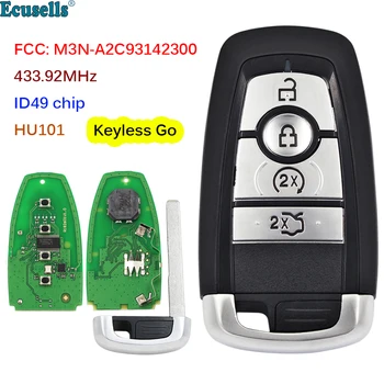 Smart Keyless Go Дистанционно Автомобилен Ключ 4 Бутона 433,92 Mhz ID49 чип за Ford Edge Explorer Fusion Mustang 2017-2020 FCC M3N-A2C93142300