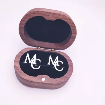 Tangula Потребителски Копчета За Ръкавели За Младоженеца-Мъжки Инициали От Неръждаема Стомана Копчета За Ръкавели Желание Дъб Подарък Кутия За Бижута Сватба Подарък За Младоженеца