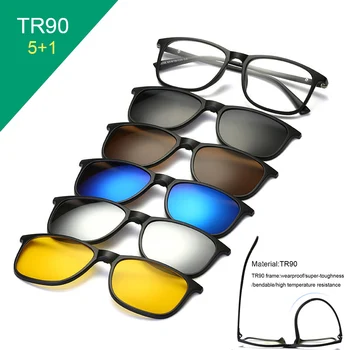 TR90 Clip On Слънчеви Очила мъжки Слънчеви Очила с Магнитен клипс дамски Слънчеви очила с Магнитен Клипс Оптични Рамки за очила от Късогледство с 5 лещи на слънчеви очила 0