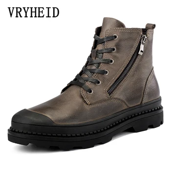 VRYHEID/Големи Размери 47, мъжки обувки от естествена кожа, есен-зима Водоустойчив Ботильоны, Топло Ежедневни мъжки Обувки, осветлението на Работните Обувки
