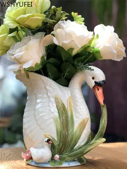 WSHYUFEI керамика Лебед ваза Сватбен Подарък Саксия Декорация на Мебели За Дома, Декорация Занаяти Хол Фигурки на животни 0