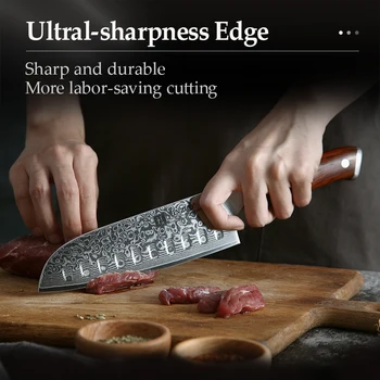 XINZUO 7-инчов Японски Нож на Главния готвач, Китайски Дамасский Кухненски Нож От Неръждаема Стомана, Професионални Ножове Сантоку с дръжка от Палисандрово дърво 4