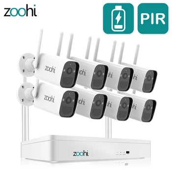 Zoohi 3MP Система с Камери за Видеонаблюдение Акумулаторна Безжична Камера, Wifi ВИДЕОНАБЛЮДЕНИЕ NVR Комплект PIR Smart Humanoid Набор от Камери за Откриване на