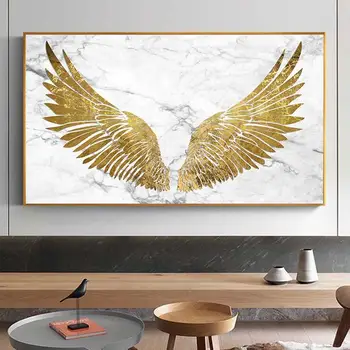 Абстрактни Златни Крила на Ангел Мрамор Фон на Платното за Живопис Плакати, Щампи Куадрос Стенни Художествени Картини за вашия интериор Дневна