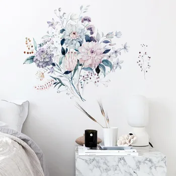 акварелни цветя и растения стикери за стена на спалня и хол домашен фон украса стенопис сменяеми етикети тапети