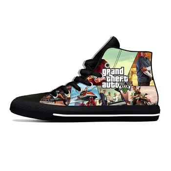 Аниме Рисунка Grand Theft Auto GTA V 5 Играта Забавно Ежедневни Тъканта, Обувки С Висок Берцем Удобни Дишащи Мъжки И Дамски Маратонки С 3D Принтом