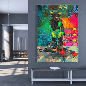 Бокс Платно Картина Художествен Плакат на Фондовия Пазар за домашни Любимци Произведение на Изкуството е Много ГОЛЯМ Платно Стенно Изкуство Булс Печелят ФИНАНСИ Изкуството за Домашен Офис