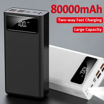Бързо Зареждане на 3,0 Power Bank 80000 ма Преносимо Зарядно Устройство с Голям Капацитет Цифров Дисплей външна Батерия с фенерче iPhone 0