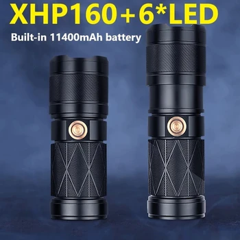 Вграден 11400 ма Супер XHP160 Мощен Led Фенерче, Акумулаторна батерия Тактически Фенер Usb Flash Cree Led Фенер 0
