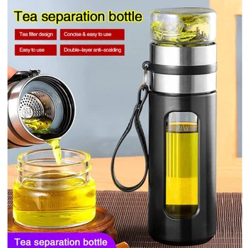 Взрывозащищенная Бутилка за Разделяне на чай и вода от Стъклени Чаши Отделни Супени Бутилки Двуслойни Подарък Чаша