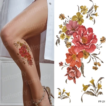 Водоустойчив Временна Татуировка Стикер Листа, Лилави цветя модел крак ръка татуировка на Прехвърляне на Вода боди арт фалшива татуировка на жената момичета 2
