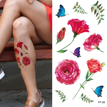 Водоустойчив Временна Татуировка Стикер Листа, Лилави цветя модел крак ръка татуировка на Прехвърляне на Вода боди арт фалшива татуировка на жената момичета 3