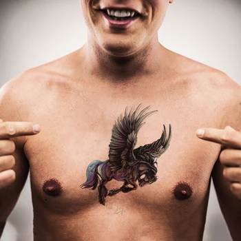 Водоустойчив Временни Татуировки Етикети крилата на Пегас кон животно Фалшиви Татуировки Флаш Татуировка на Боди Арт татуировки за Момичета, Жени, Мъже, деца 3