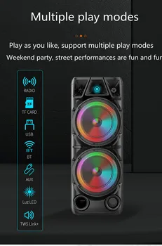 Высокомощный Безжична слушалка Bluetooth Преносим Двойна 8-инчов Говорител Открит Преносим Субуфер Квадратна Танцова Стерео Аудио система 4