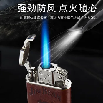 Газова Запалка със Син Пламък, Креативна Електронна Ветрозащитная Конверсионная Запалка с Открит Огън, Мъжки Подарък 3