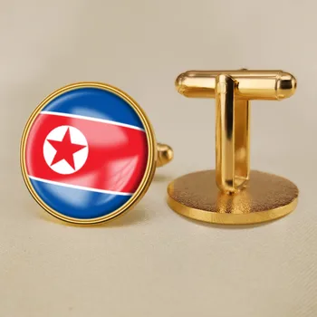 Герб Северна Корея Карта Корея Флаг Национална емблема на копчета за Ръкавели