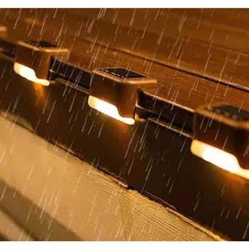 Градински LED Слънчеви LED Светлини Комплект Открит Водоустойчив Топло Бяло Стъпка Ограда, Парапети Градина Двор Украса, с монтиран на стената Лампа на Стълба Светлина