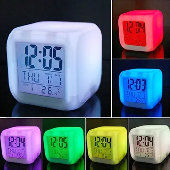 Детски Алармен Часовник Мултифункционален Куб 7 Цвята Led Взаимозаменяеми Дигитален Светлинен Сутрин Alarm Clock Дропшиппинг