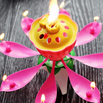 Децата честит Рожден Ден Музика Lotus Свещ LED Романтична Цвете Лотос Светлини С Музикален Автоматично се Отварят За Деца Подаръци