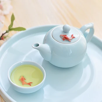 Дзен Буда момиче китайски вятър риба на Китайски Кунг-фу Чай чайник и чаши чай Селадон чаена чаша бял или зелен чай