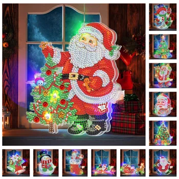 Диамантена Живопис САМ Живопис Led Лампа Коледно Дърво Висящи Украшения Лампа Подаръци за Декорация на Дома Стени Прозорци 0