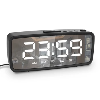 Дигитален Будилник Led Огледално Часовник 3 на Нивото на Затъмняване на FM Радио Настолни Часовници Двойни Будилници Електронни Настолни Часовници с Таймер Повторение