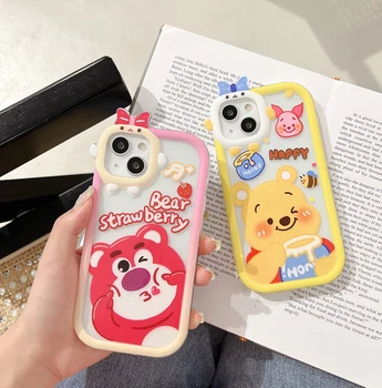 Дисни ягодово мечка Мечо Пух 3D лук Елф защита камера Калъф За Телефон За iPhone 11 12 13 Pro Max Прозрачен Калъф