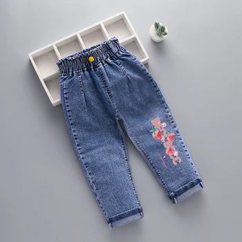 Дънкови Панталони с прав штанинами с ластик за малки момичета, Есента Дрехи за деца, Връхни облекла, Дънкови Панталони на 1-6 години 5
