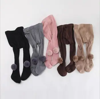 Есенно-зимни топли чорапогащи за новородено, красиви чорапогащници с помпоном, чорапогащи за малки момичета, детски чорапи, детски дрехи 0-8 години