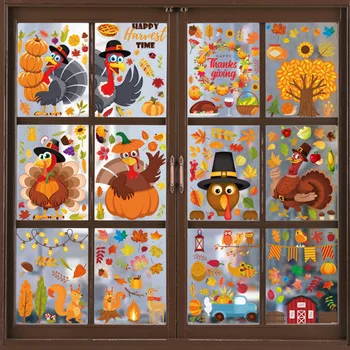 Етикети към Прозореца в Деня на Благодарността, Двустранни Есенни Етикети в Прозореца, Етикети с Пуешко за Есента на Реколтата, САМ Фестивал, Украса за Дома и Партита