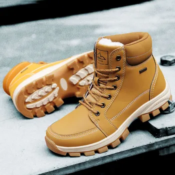 Жълти Топли Зимни Мъжки Обувки От Естествена Кожа, Зимни Обувки На Меху, Мъжки Работна Обувки, Външни Непромокаеми Армейските Ботильоны Във Военната Стил За Мъже 0