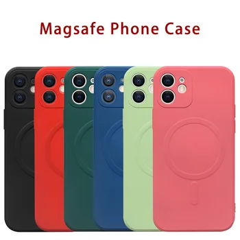 За Magsafe Магнитен Безжичен Калъф За Зареждане на iPhone 13 12 11 14 Pro Max Mini X XR Xs 7 8 Plus Течен Мек Силиконов Калъф от TPU 0