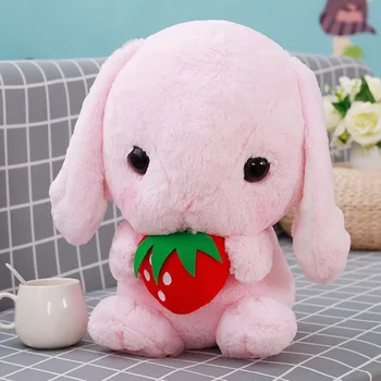 [Забавно] 45 см Кавай Дългите Уши на Заек яде ягоди Плюшен играчка възглавници, меки играчки животни Реалистични Успокои кукла, подарък за дете